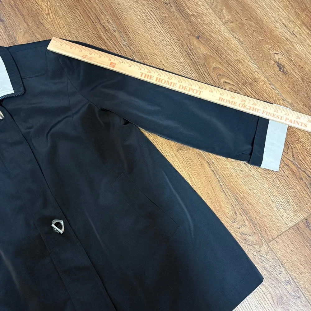 Croft & Barrow Full Zip Button‎ Front Windbreaker Jacket Black Tan Trim Womens L